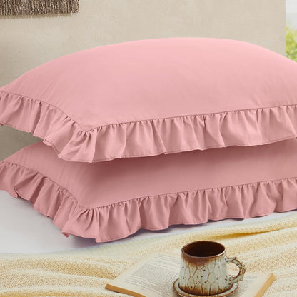 Ruffled Pillow Cases, Pink, Standard 20"x26", Set of 2
