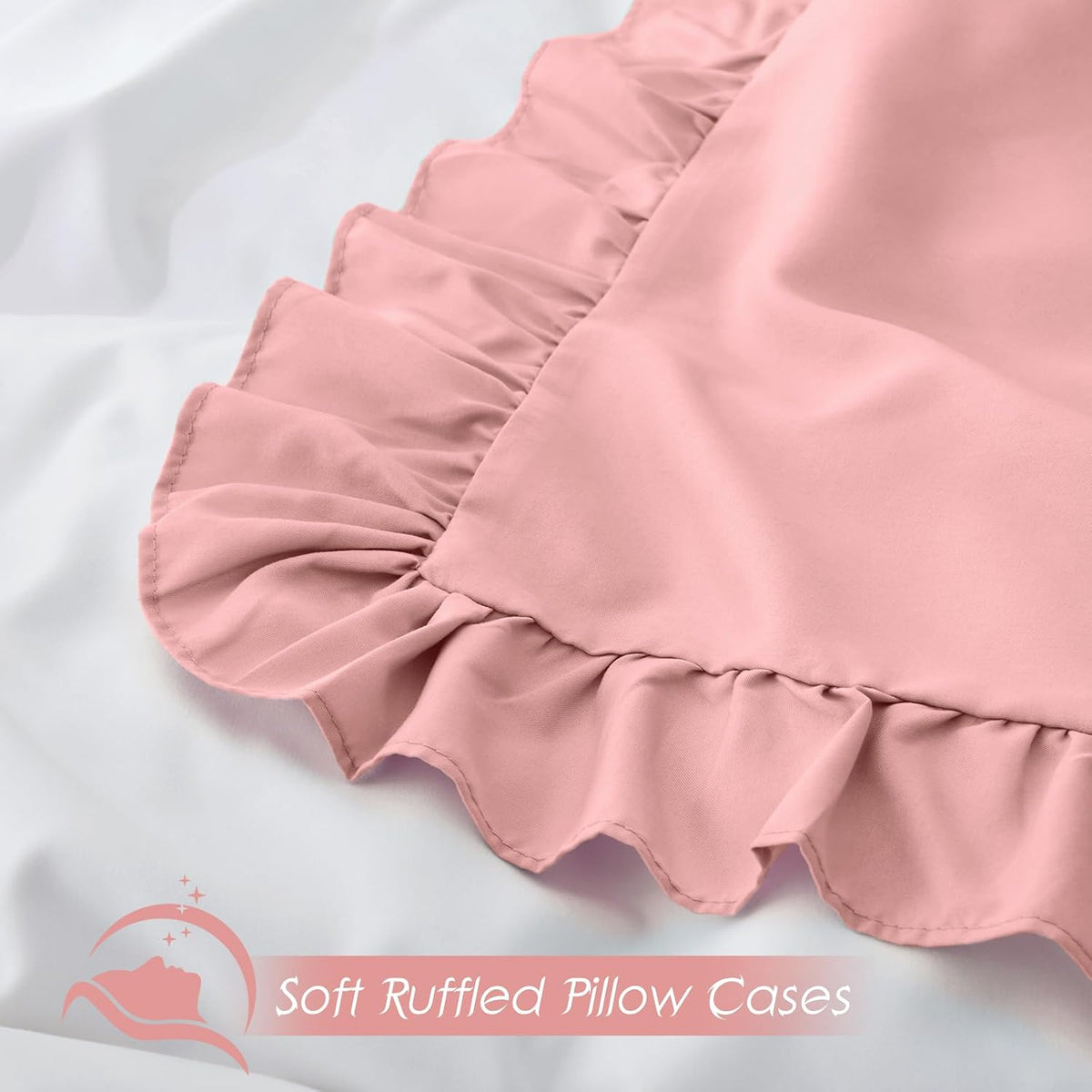 Ruffled Pillow Cases, Pink, Standard 20"x26", Set of 2