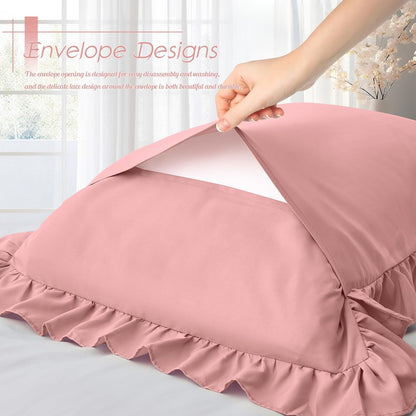 Ruffled Pillow Cases, Pink, Standard 20"x26", Set of 2