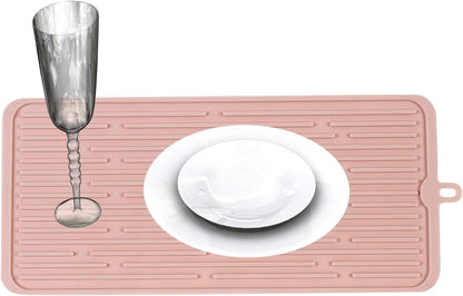Dish Drying Mat,Large Silicone Drying Mat,Silicone Kitchen Countertop Drying Mat for Pots, Pans, Glassware, Silverware (Pink)