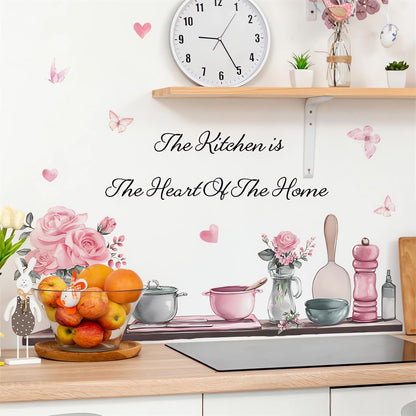 Kitchenware Utensil Shelf Wall Stickers Pink Floral Wall Decals