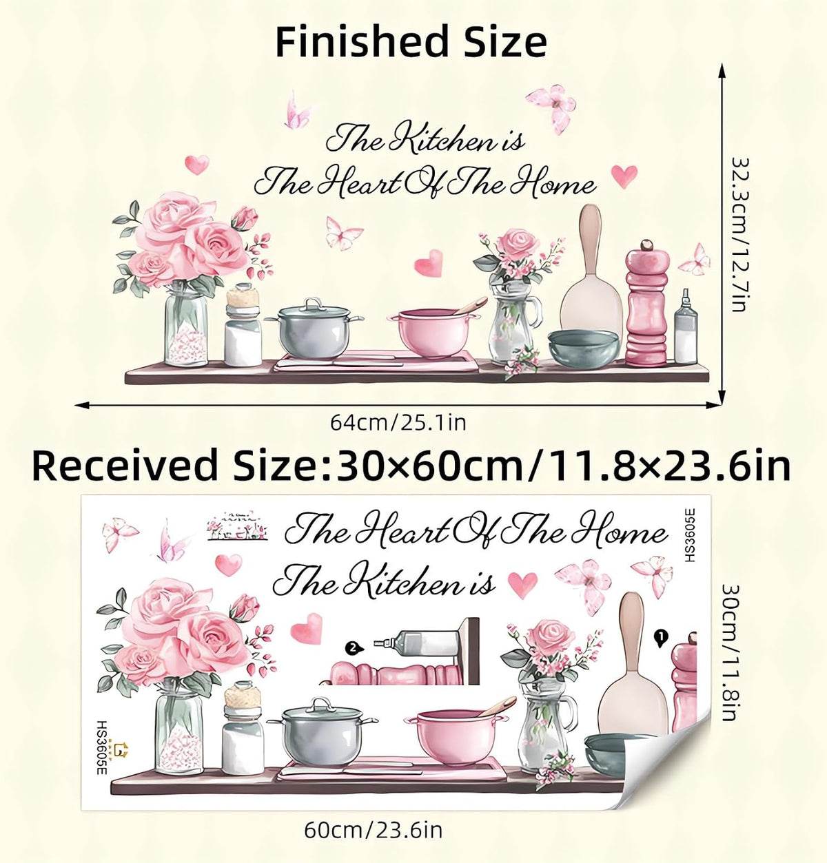 Kitchenware Utensil Shelf Wall Stickers Pink Floral Wall Decals
