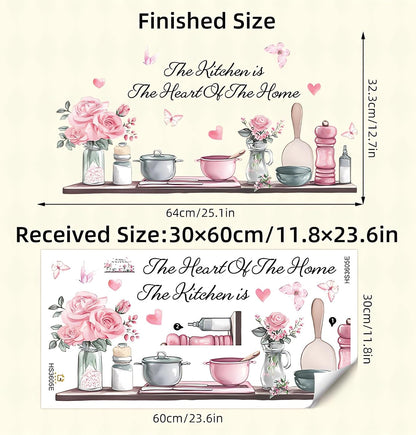 Kitchenware Utensil Shelf Wall Stickers Pink Floral Wall Decals