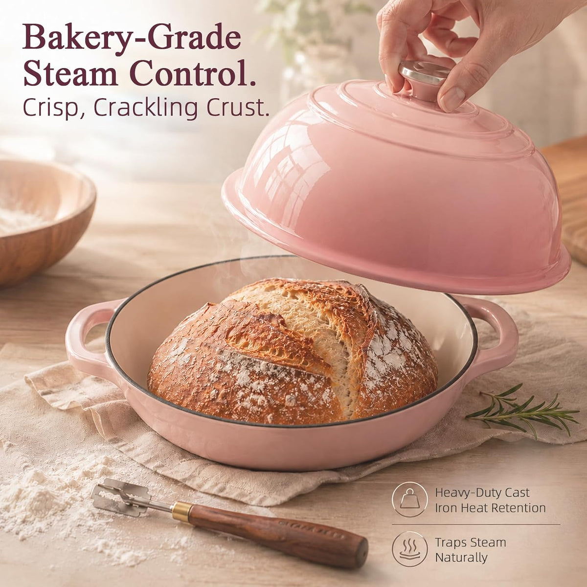 6QT Enameled Cast Iron Dutch Oven for Sourdough Bread Baking