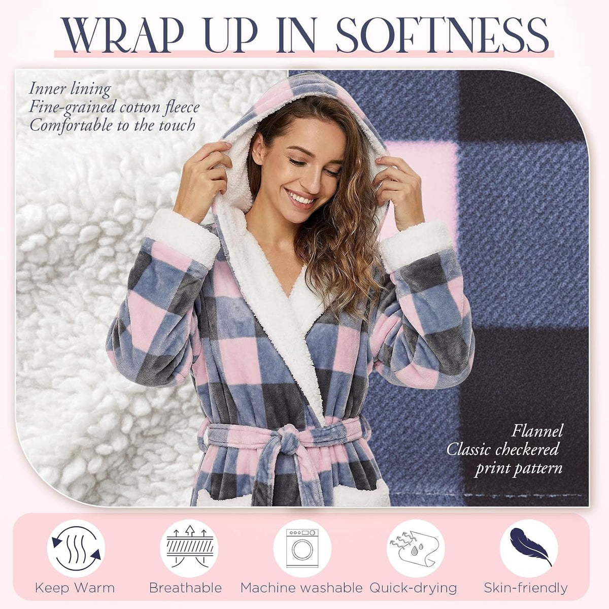 Plush Hooded Robe for Women Long Flannel House Coat Soft Warm Fuzzy Bathrobe Sleepwear Spa Bath Mother's Day Present
