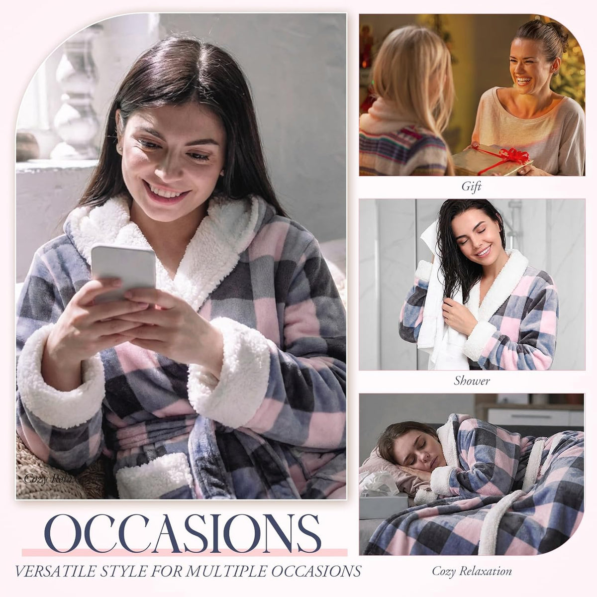 Plush Hooded Robe for Women Long Flannel House Coat Soft Warm Fuzzy Bathrobe Sleepwear Spa Bath Mother's Day Present
