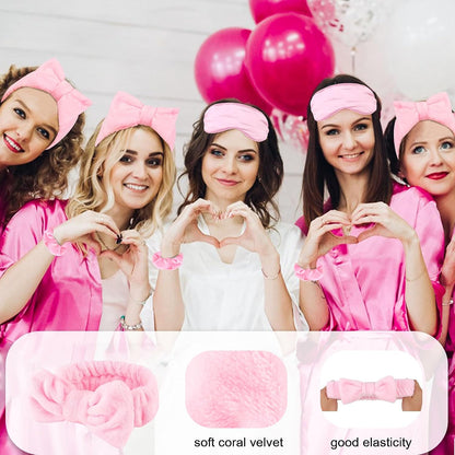 18 Pcs Sleepover Party Supplies for Girls - Pink Party Favors Include 6 Spa Headband, 6 Silk Eye Mask and 6 Velvet Scrunchies for Spa Birthday, Bachelorette, Slumber (Pink)