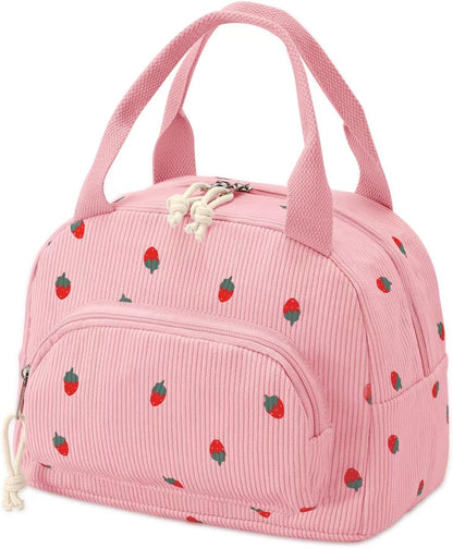 Lunch Bag Women Lunch Box for Women Adult Cute Insulated Lunch Bag Small Cooler Lunch Tote Bags for Work Picnic Travel (Pink-Strawberry)