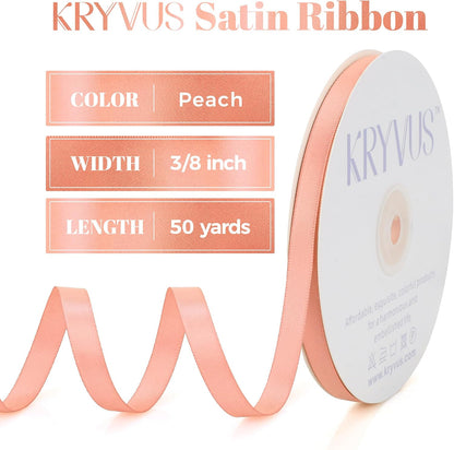 Peach Satin Ribbon, Double Faced 3/8 Inch X 50 Yards Peach Ribbon, Premium Satin Ribbon for Gift Wrapping, Crafts, Hair Bow Making, Sewing, Flower Bouquet, Wedding Party Decor