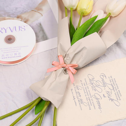 Peach Satin Ribbon, Double Faced 3/8 Inch X 50 Yards Peach Ribbon, Premium Satin Ribbon for Gift Wrapping, Crafts, Hair Bow Making, Sewing, Flower Bouquet, Wedding Party Decor