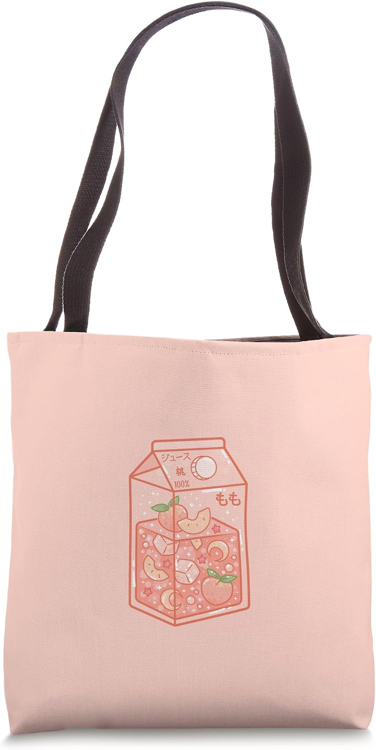 Cute Peach Juice Box, Japanese Aesthetic Style Pink Harajuku Tote Bag