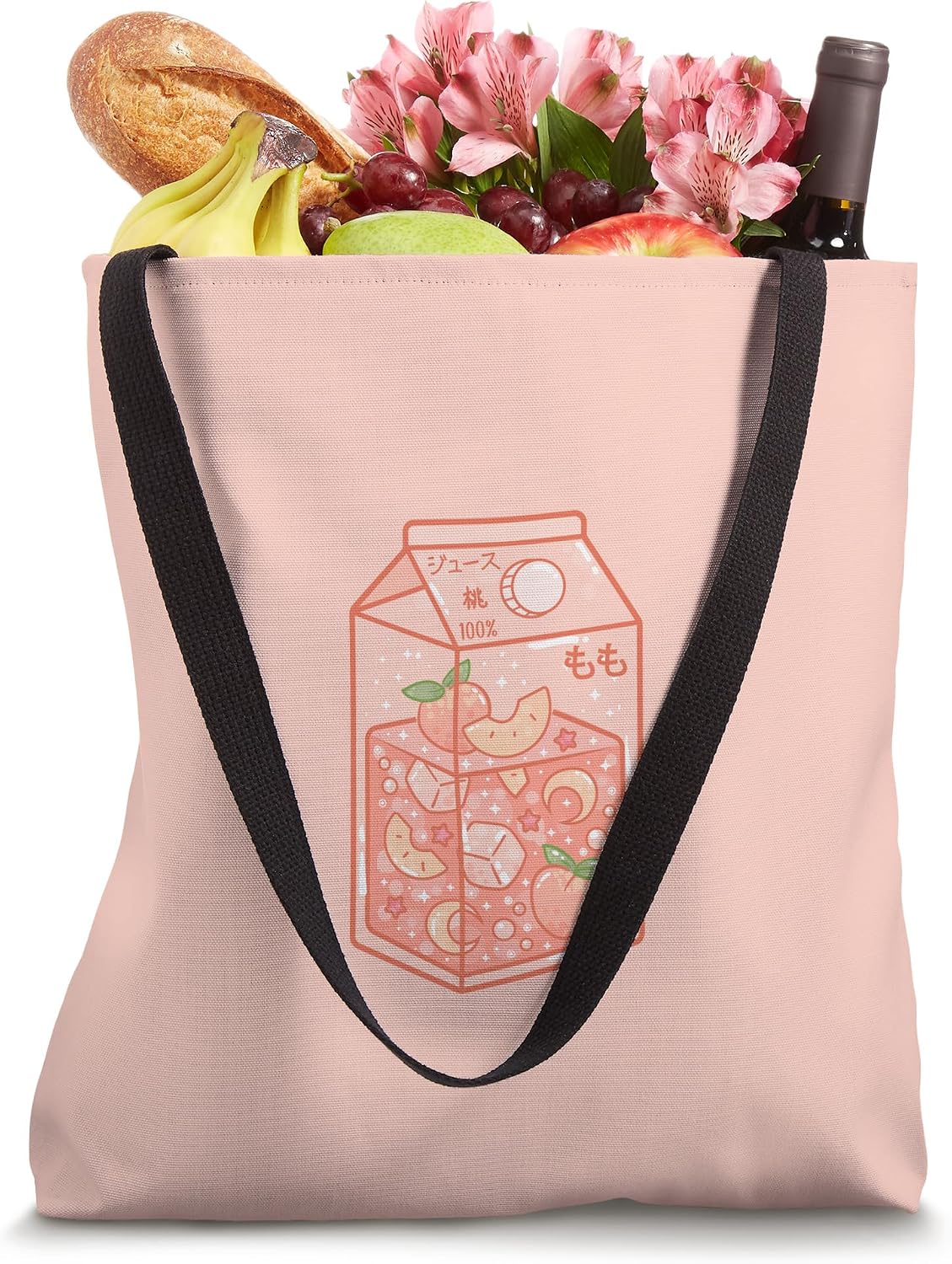 Cute Peach Juice Box, Japanese Aesthetic Style Pink Harajuku Tote Bag