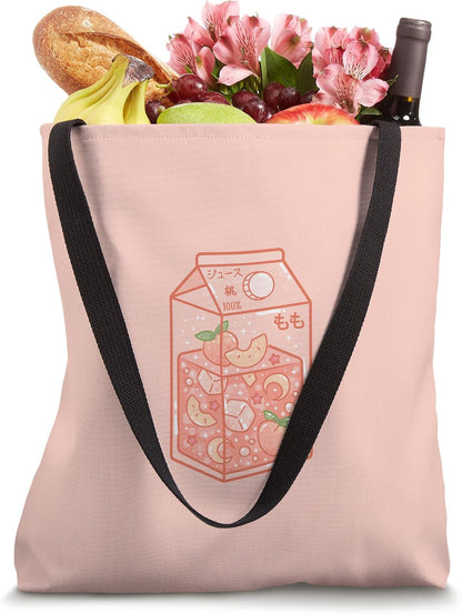 Cute Peach Juice Box, Japanese Aesthetic Style Pink Harajuku Tote Bag