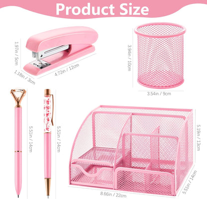 11 Pcs Pink Office Supplies Set Mesh Desk Organizer Accessories Kit