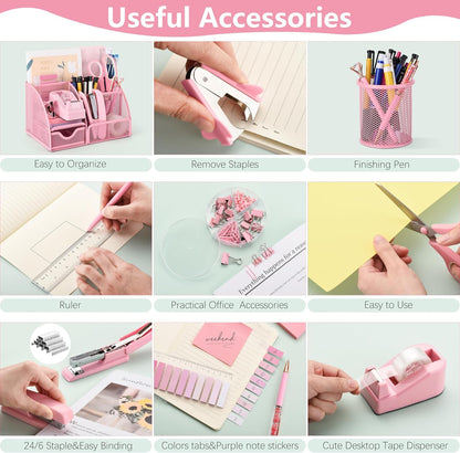 11 Pcs Pink Office Supplies Set Mesh Desk Organizer Accessories Kit