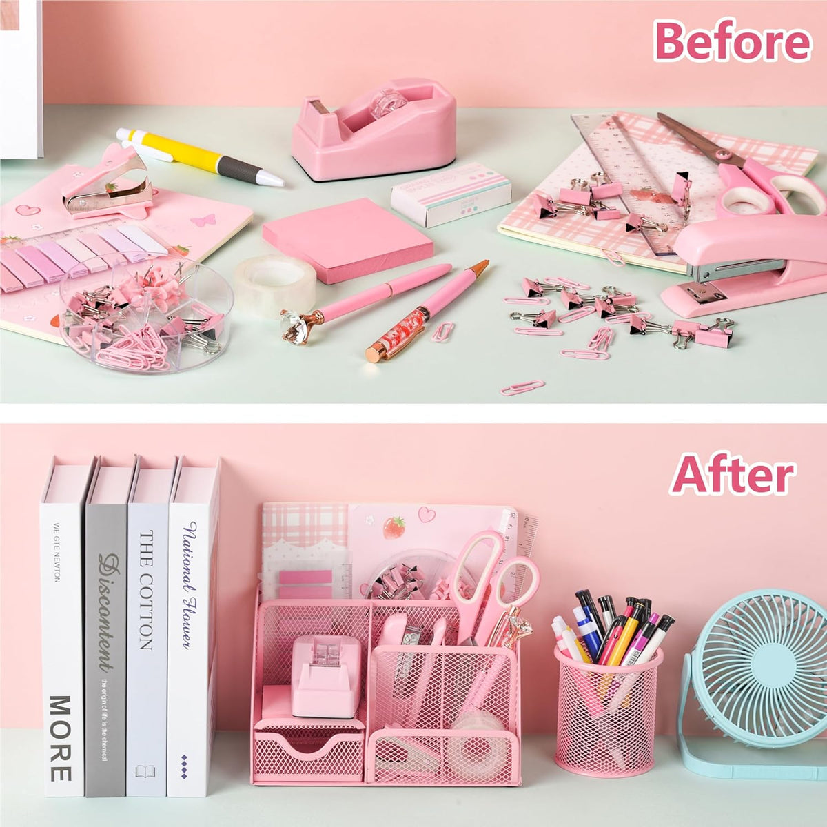 11 Pcs Pink Office Supplies Set Mesh Desk Organizer Accessories Kit