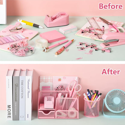 11 Pcs Pink Office Supplies Set Mesh Desk Organizer Accessories Kit