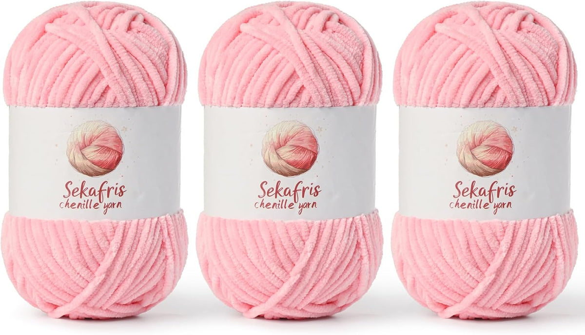 Chenille Yarn for Crocheting, Size 5 Bulky,3 Pink