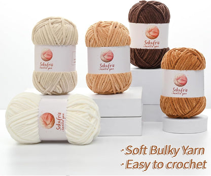 Chenille Yarn for Crocheting, Size 5 Bulky,3 Pink