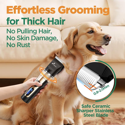Gimars Cordless 4 Speed 7000rpm Dog Clippers with 6 in 1 4CR Stainless Steel Dog Grooming Scissors Kits, Low Noise 55db Rechargeable Pet Hair Thick Coat Trimmer Cat Shaver Clippers Kit for Cat Pet