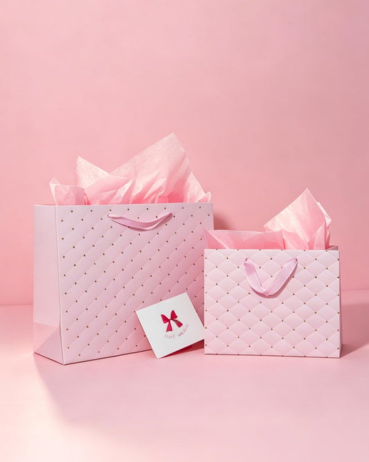 2PCS Pink Gift Bags with Handles and Tissue Paper, Luxury Design Valentine bolsas de regalo, 12.6" Large & 9" Medium Size Gift Bags for Baby Shower/Mothers Day/Wedding/Pink Party, Birthday Gift Bag for Women/Girl