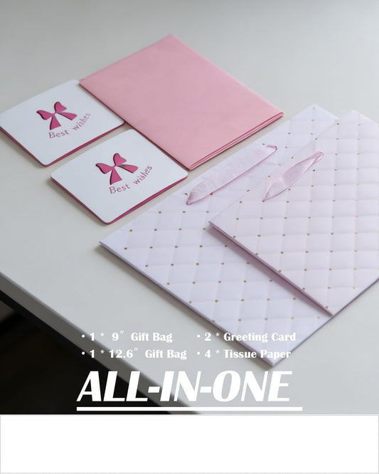 2PCS Pink Gift Bags with Handles and Tissue Paper, Luxury Design Valentine bolsas de regalo, 12.6" Large & 9" Medium Size Gift Bags for Baby Shower/Mothers Day/Wedding/Pink Party, Birthday Gift Bag for Women/Girl