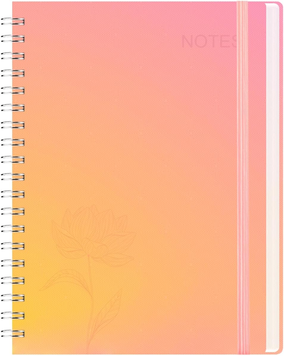 Spiral Notebook, 140 Pages, 5.63 x 8.27 inches, 120 GSM Premium Paper, Pink-Yellow Gradient Cover with Back Pocket