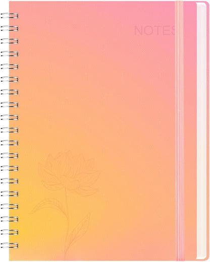 Spiral Notebook, 140 Pages, 5.63 x 8.27 inches, 120 GSM Premium Paper, Pink-Yellow Gradient Cover with Back Pocket