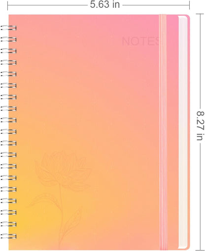 Spiral Notebook, 140 Pages, 5.63 x 8.27 inches, 120 GSM Premium Paper, Pink-Yellow Gradient Cover with Back Pocket