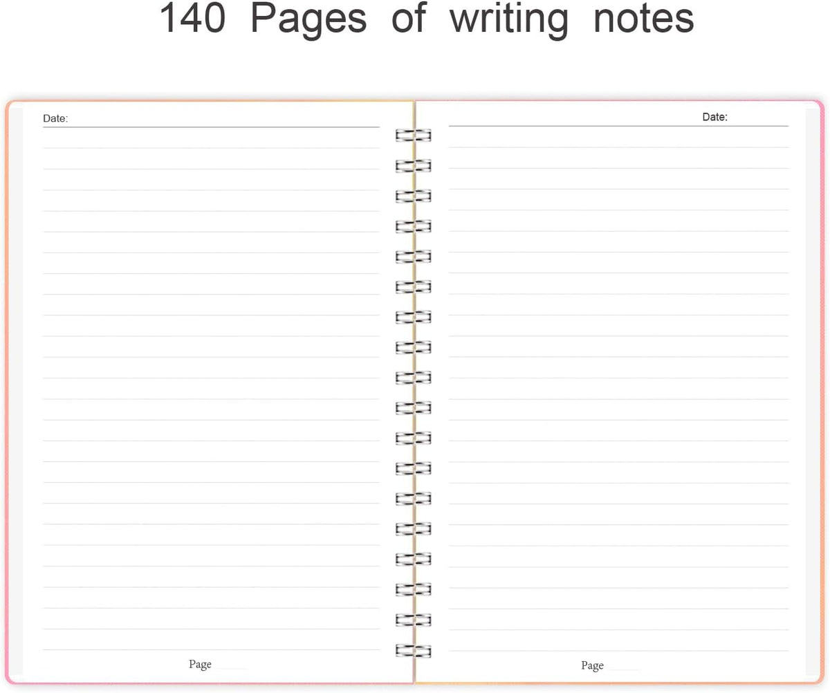 Spiral Notebook, 140 Pages, 5.63 x 8.27 inches, 120 GSM Premium Paper, Pink-Yellow Gradient Cover with Back Pocket