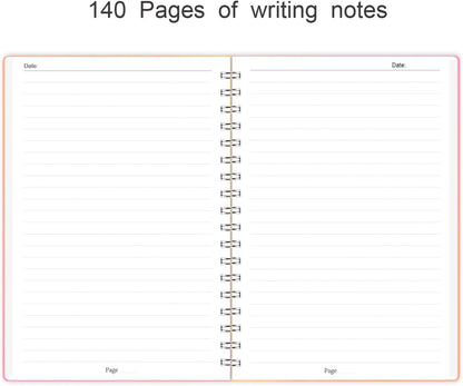 Spiral Notebook, 140 Pages, 5.63 x 8.27 inches, 120 GSM Premium Paper, Pink-Yellow Gradient Cover with Back Pocket