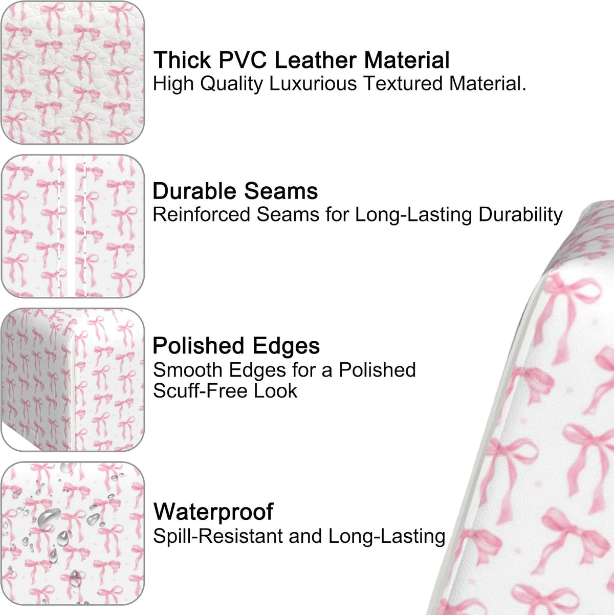 Pink Ribbon Bow Tissue Box Cover,PU Leather Tissue Box Holder Square,Modern Home Decoration for Bathroom Living Room Kitchen Office Car,5.2"×5.2"×5.2"