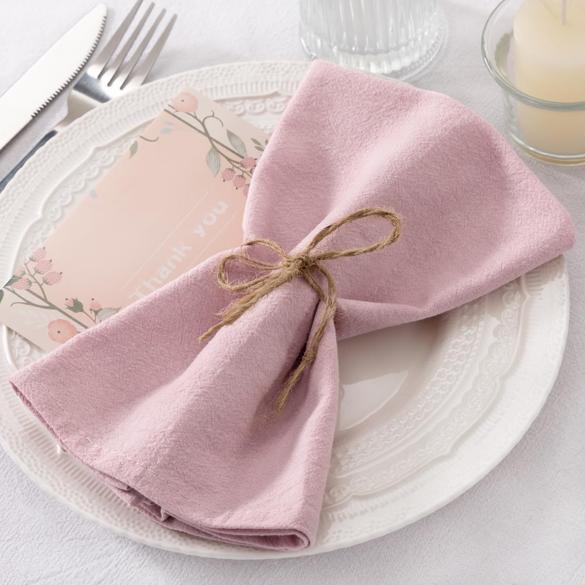 LINXTAR Cloth Napkins Dusty Pink Cotton Napkins Set of 4 17"x17" Washable Reusable Cotton Napkins for Fall Autumn Wedding Party Banquet Baby Shower Home Dining Table Decor