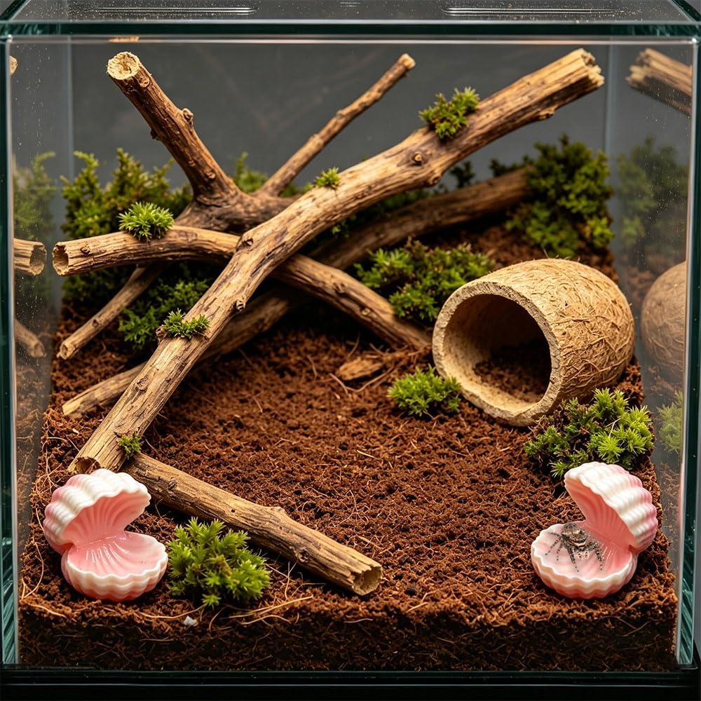 4 Pcs Tarantula Hide Terrarium Landscaping Resin Crab Simulated Shell Hideout Decoration for Spider Hermit Crab Tarantula Small Insect