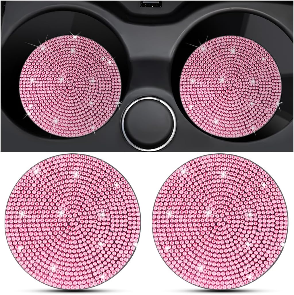 2PCS Bling Car Cup Holder Coaster, Crystal Rhinestone, Pink