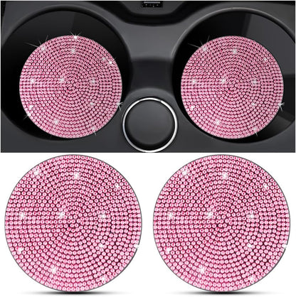 2PCS Bling Car Cup Holder Coaster, Crystal Rhinestone, Pink
