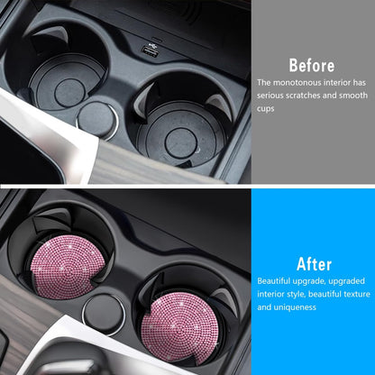 2PCS Bling Car Cup Holder Coaster, Crystal Rhinestone, Pink