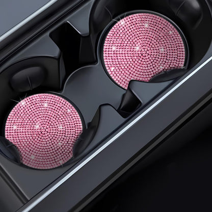 2PCS Bling Car Cup Holder Coaster, Crystal Rhinestone, Pink