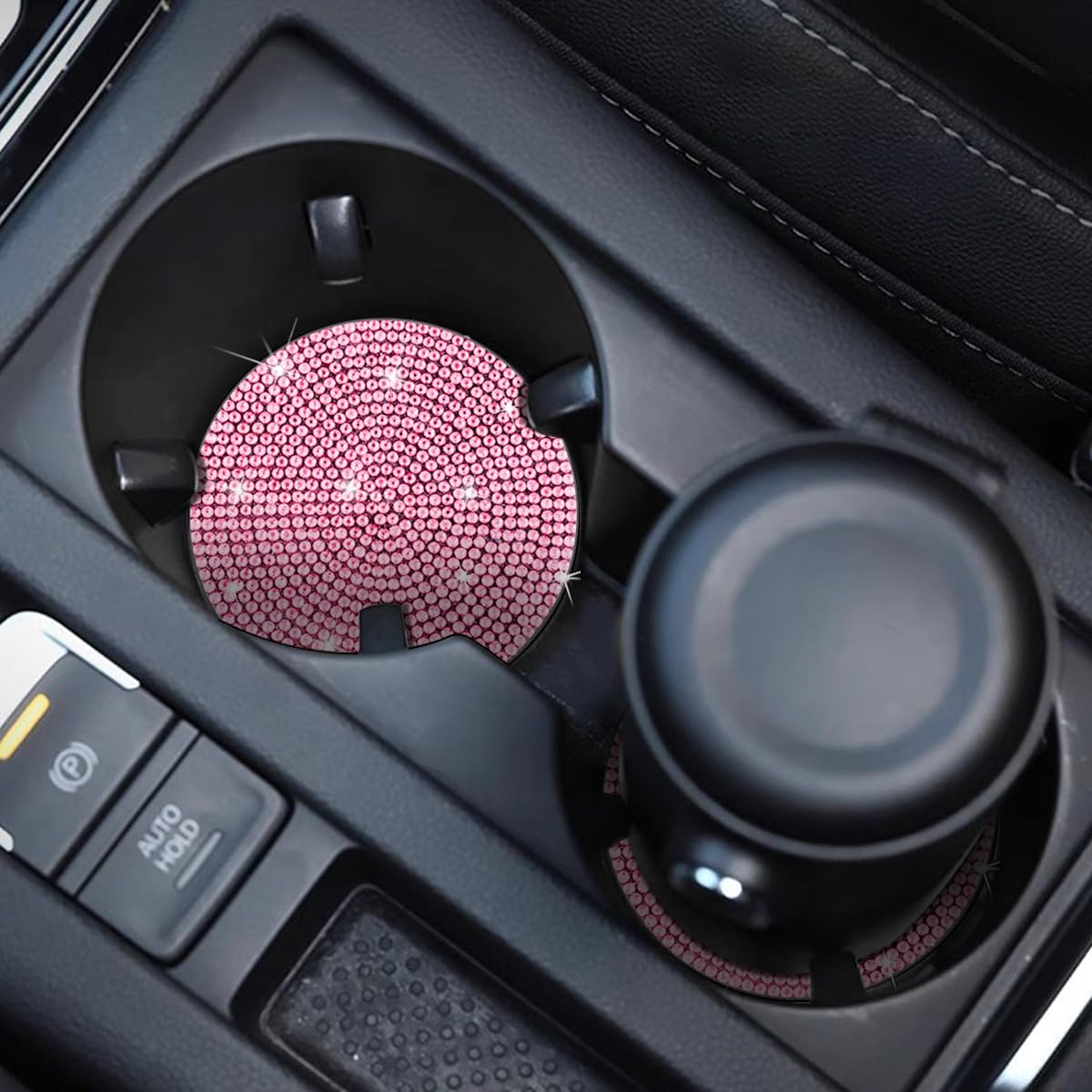 2PCS Bling Car Cup Holder Coaster, Crystal Rhinestone, Pink