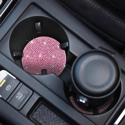 2PCS Bling Car Cup Holder Coaster, Crystal Rhinestone, Pink