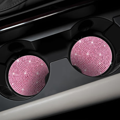 2PCS Bling Car Cup Holder Coaster, Crystal Rhinestone, Pink