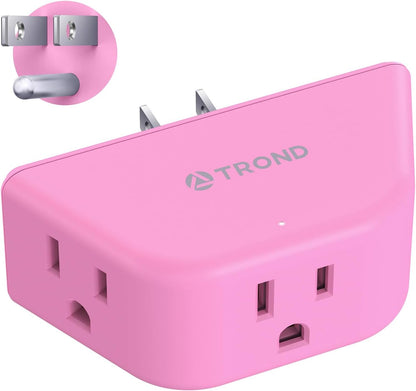 TROND Pink Outlet Extender with 3-Prong Grounded Sockets, for Tight Spaces