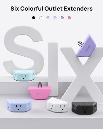TROND Pink Outlet Extender with 3-Prong Grounded Sockets, for Tight Spaces