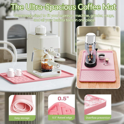 Silicone Coffee Mat with Raised Edges 19" x 12" – Waterproof Countertop Mat, Coffee Maker Pad, Espresso Machine Mat, Heat Resistant Dish Drying Mat