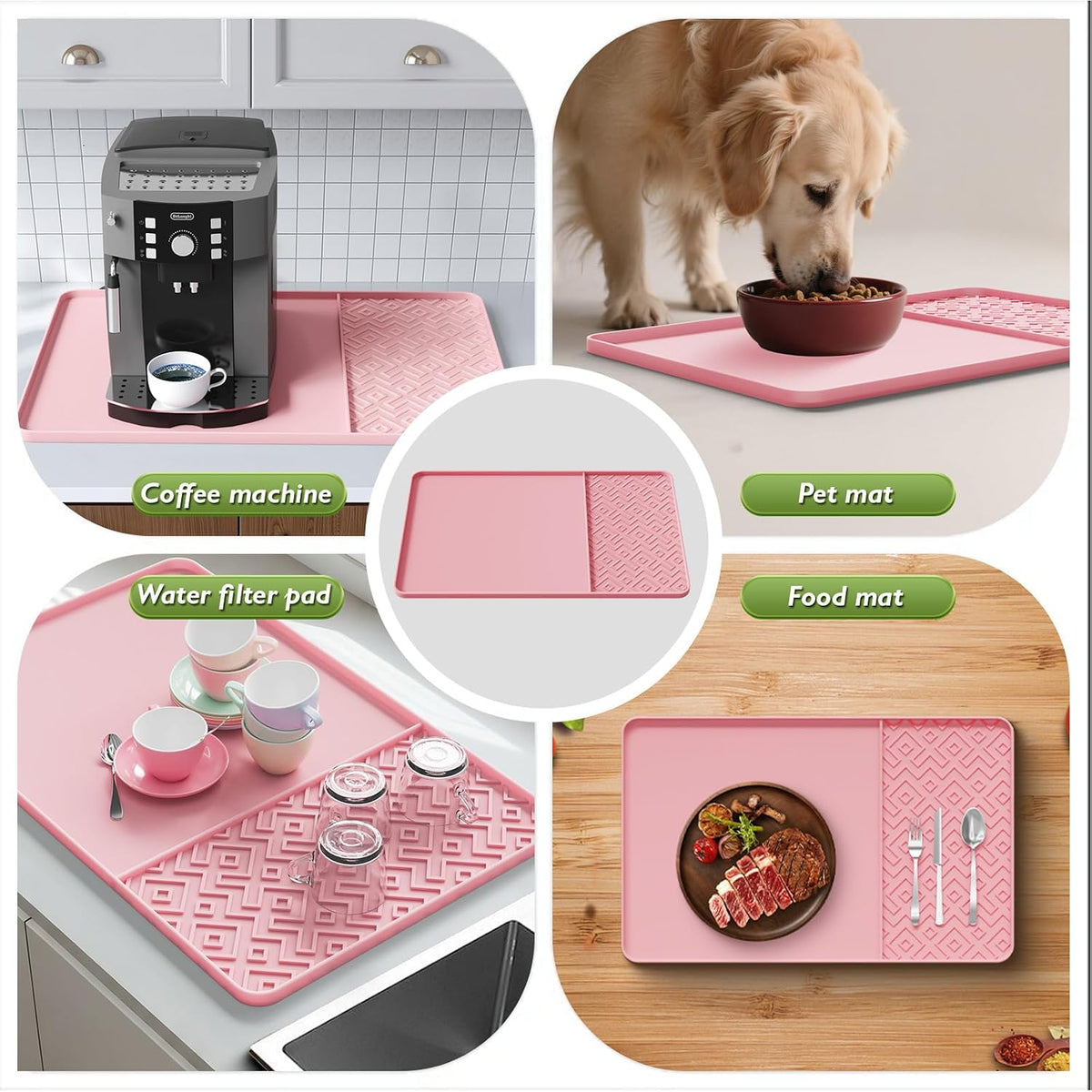 Silicone Coffee Mat with Raised Edges 19" x 12" – Waterproof Countertop Mat, Coffee Maker Pad, Espresso Machine Mat, Heat Resistant Dish Drying Mat