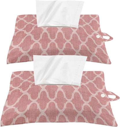 Tissues Box Cover Moroccan Texture Tissue Holder with Hanging Linen Organizer Dispenser Retro Peach Pink Linen Tissues Box Covers Rectangle for Bathroom Toilet Car Office Kitchen Tabletop Decor 2 PCS
