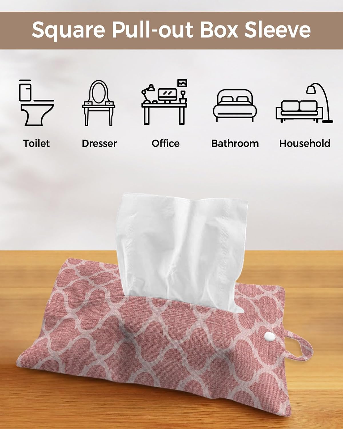 Tissues Box Cover Moroccan Texture Tissue Holder with Hanging Linen Organizer Dispenser Retro Peach Pink Linen Tissues Box Covers Rectangle for Bathroom Toilet Car Office Kitchen Tabletop Decor 2 PCS
