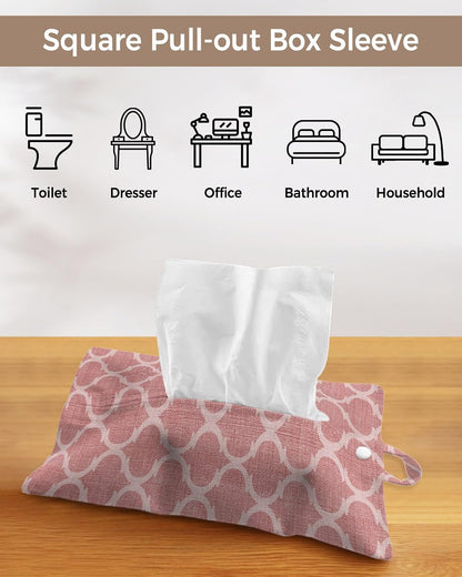 Tissues Box Cover Moroccan Texture Tissue Holder with Hanging Linen Organizer Dispenser Retro Peach Pink Linen Tissues Box Covers Rectangle for Bathroom Toilet Car Office Kitchen Tabletop Decor 2 PCS