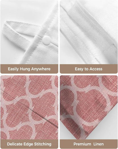 Tissues Box Cover Moroccan Texture Tissue Holder with Hanging Linen Organizer Dispenser Retro Peach Pink Linen Tissues Box Covers Rectangle for Bathroom Toilet Car Office Kitchen Tabletop Decor 2 PCS