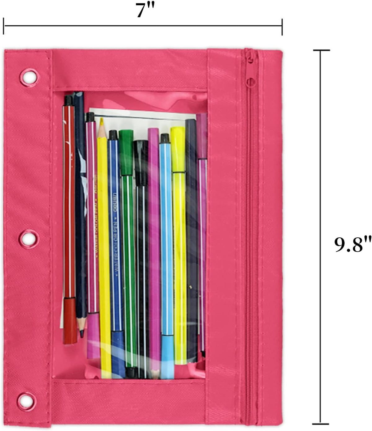 3-Ring Pen Pencil Pouch with Clear Window Stationery Bag Binder Case Classroom Organizers Pink